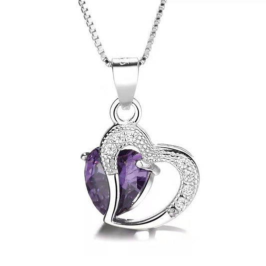 lwzsyap Heart Shape 12mm Simulated Amethyst Pendant Necklace in Sterling Silver