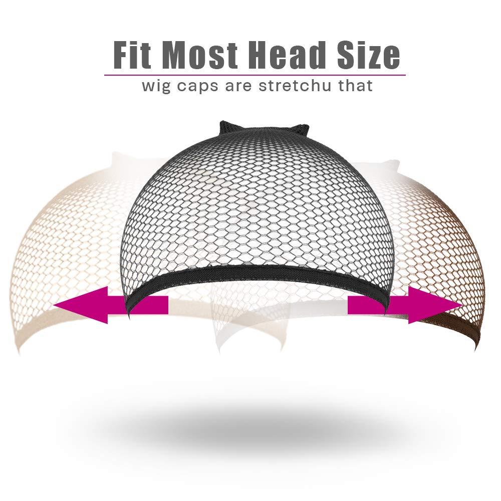 Mylene Hair Wig caps 6 pieces of mesh wig caps mesh lining knit caps ladies wig caps (brown, beige, black, two pieces of each)