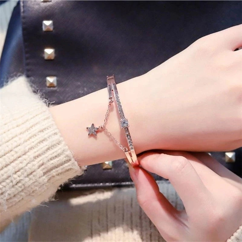 lwzsyap New Bracelet Rose Gold Silver Five-pointed Star Diamond Metal Women's Bracelets Art Student Bracelet Jewelry