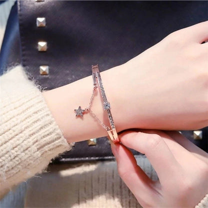 lwzsyap New Bracelet Rose Gold Silver Five-pointed Star Diamond Metal Women's Bracelets Art Student Bracelet Jewelry