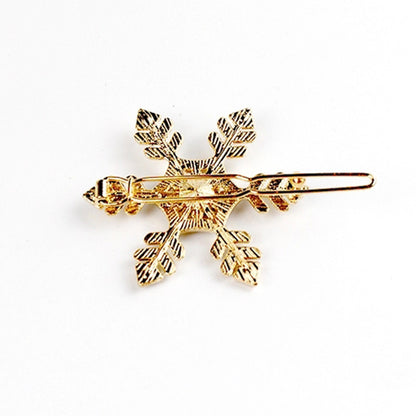 SHUHAOT 2 Pcs Small Fresh Snowflake Hair Clips - Gold Silver Snowflake Women's Crystal Rhinestone Hairpins