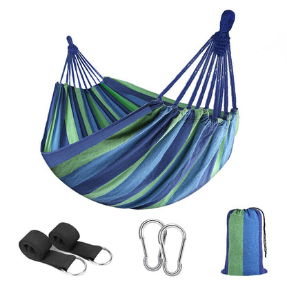 Pooleses Camping Hammock 2 Person Canvas Cotton Portable Hammock - Support 440lbs (Blue)