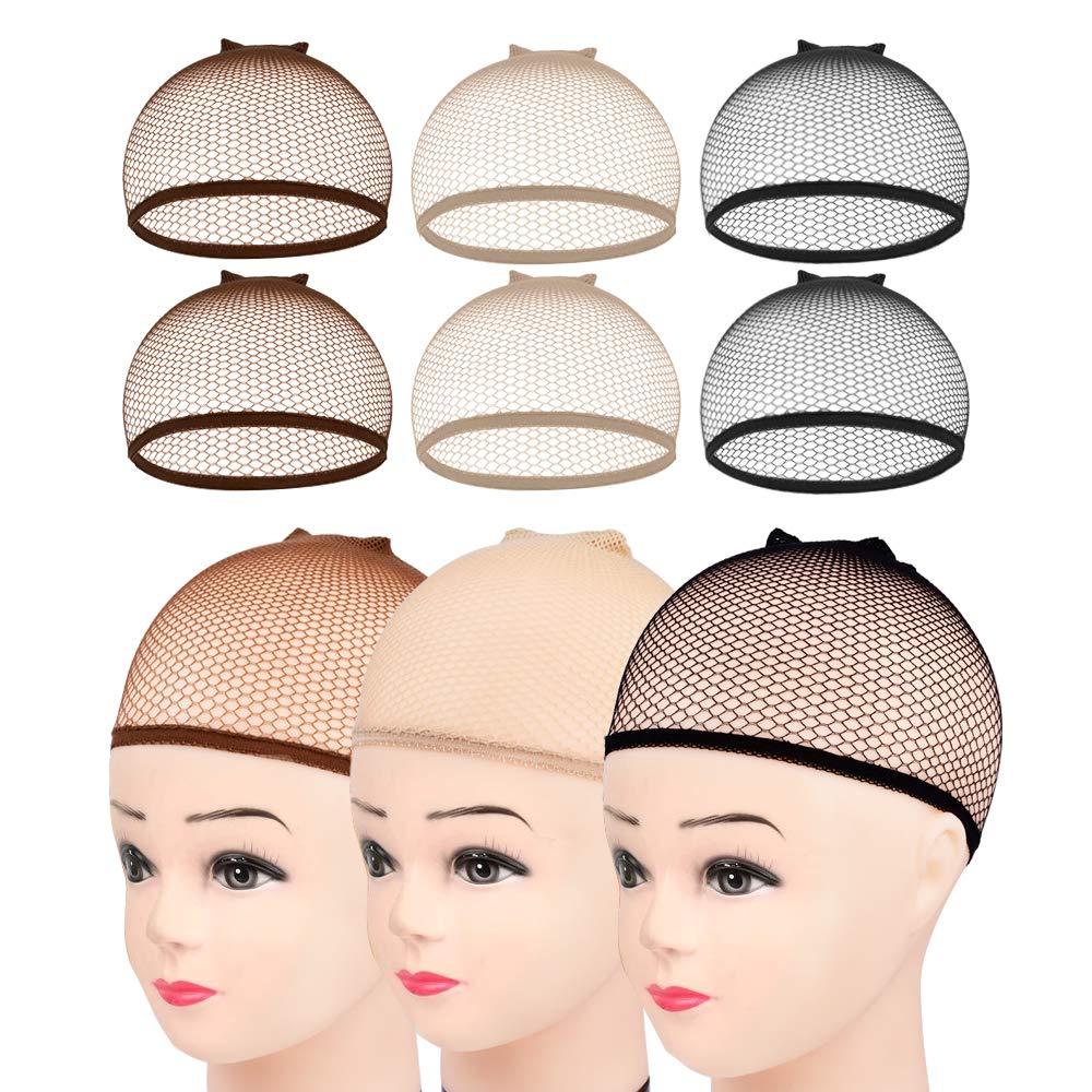 Mylene Hair Wig caps 6 pieces of mesh wig caps mesh lining knit caps ladies wig caps (brown, beige, black, two pieces of each)