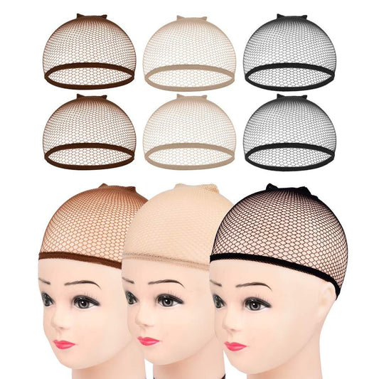 Mylene Hair Wig caps 6 pieces of mesh wig caps mesh lining knit caps ladies wig caps (brown, beige, black, two pieces of each)