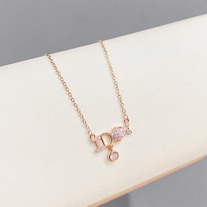 Tetino Women Necklace Chain Letter Zircon Pendant Rose Gold Necklace for Women Stainless Steel Necklaces Jewelry on The Neck