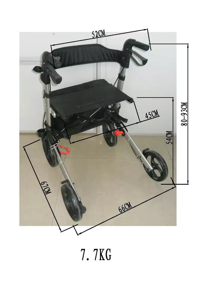 Old People Shopping Cart Aluminium Rollator Folding Rolling Walker With Seat