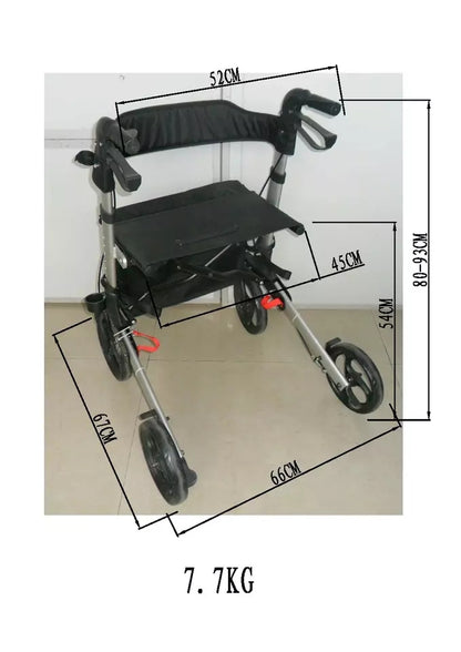 Old People Shopping Cart Aluminium Rollator Folding Rolling Walker With Seat