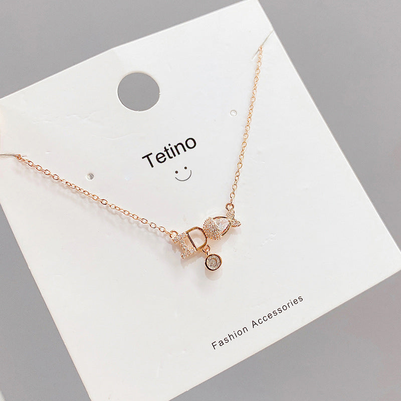 Tetino Women Necklace Chain Letter Zircon Pendant Rose Gold Necklace for Women Stainless Steel Necklaces Jewelry on The Neck