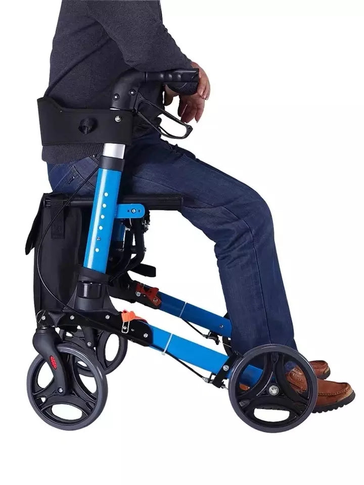 Old People Shopping Cart Aluminium Rollator Folding Rolling Walker With Seat