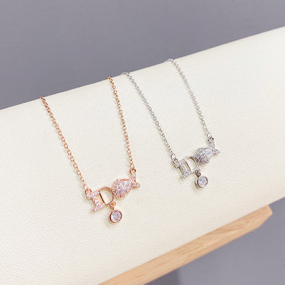 Tetino Women Necklace Chain Letter Zircon Pendant Rose Gold Necklace for Women Stainless Steel Necklaces Jewelry on The Neck