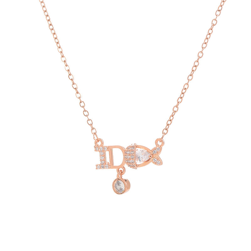 Tetino Women Necklace Chain Letter Zircon Pendant Rose Gold Necklace for Women Stainless Steel Necklaces Jewelry on The Neck