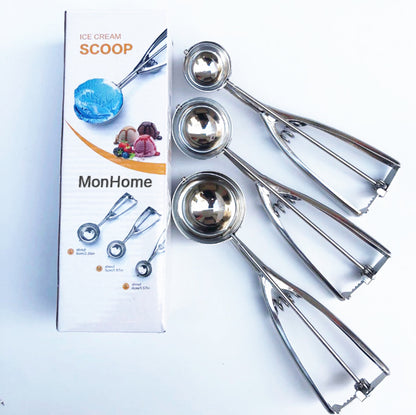 MonHome 3PCS Color Box Packing High Quality Stainless Steel Ice Cream Fruit Scoop