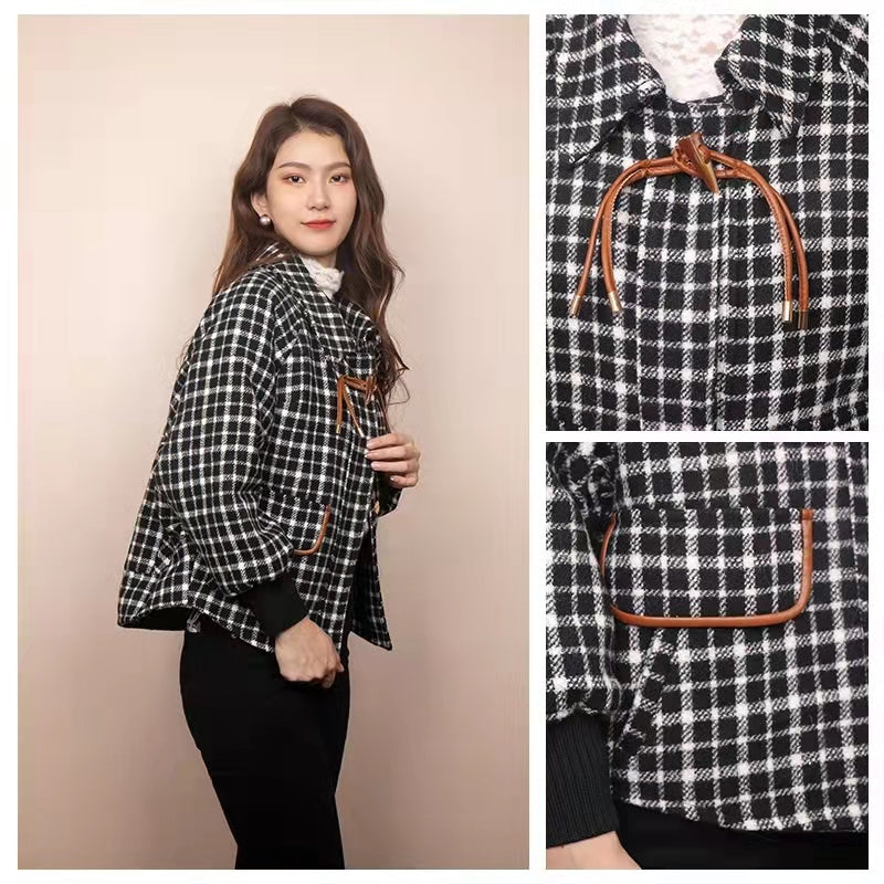 x.wawa Women Button Up Plaid Shirt Jacket Thick Short Shacket Coat Vintage Crop Tunic Casual Blouse Top Outwear with Pocket