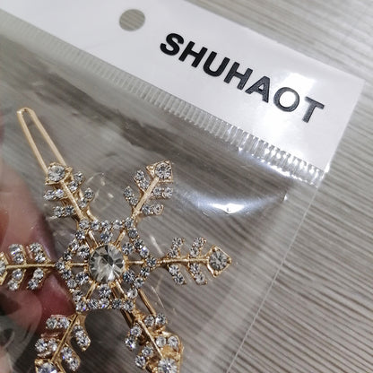 SHUHAOT 2 Pcs Small Fresh Snowflake Hair Clips - Gold Silver Snowflake Women's Crystal Rhinestone Hairpins