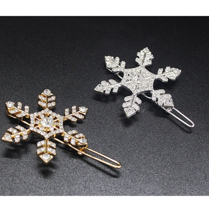 SHUHAOT 2 Pcs Small Fresh Snowflake Hair Clips - Gold Silver Snowflake Women's Crystal Rhinestone Hairpins