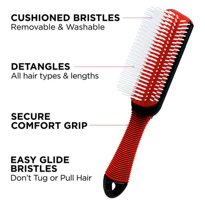 evetree 9-Row Non-Slip Detangling Hair Brush Red