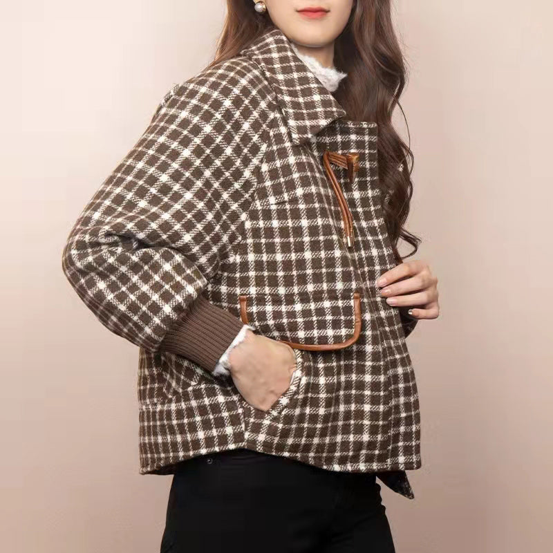 x.wawa Women Button Up Plaid Shirt Jacket Thick Short Shacket Coat Vintage Crop Tunic Casual Blouse Top Outwear with Pocket