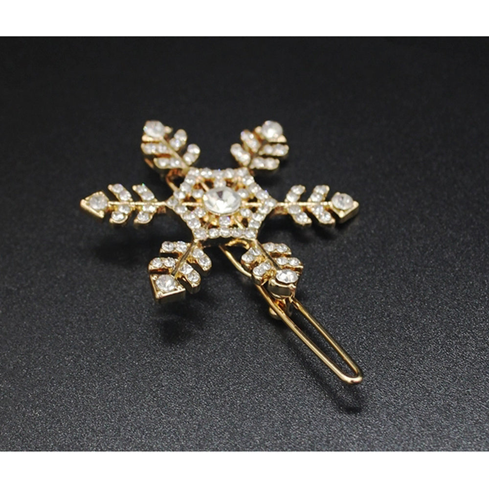 SHUHAOT 2 Pcs Small Fresh Snowflake Hair Clips - Gold Silver Snowflake Women's Crystal Rhinestone Hairpins