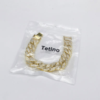 Tetino GOLD PLATED HIP HOP FULL PRONG DIAMOND MIAMI CUBAN LINK CHAIN NECKLACE BRACELET FOR MEN AND WOMEN