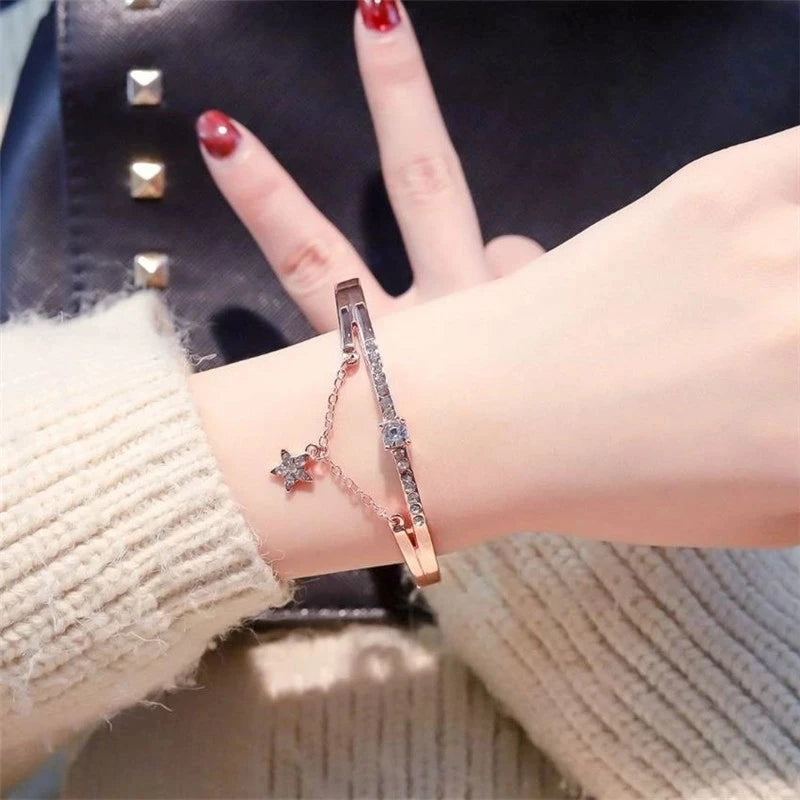 lwzsyap New Bracelet Rose Gold Silver Five-pointed Star Diamond Metal Women's Bracelets Art Student Bracelet Jewelry