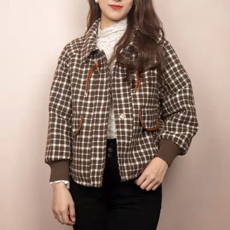 x.wawa Women Button Up Plaid Shirt Jacket Thick Short Shacket Coat Vintage Crop Tunic Casual Blouse Top Outwear with Pocket