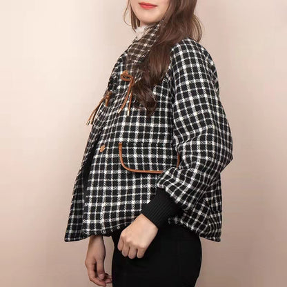 x.wawa Women Button Up Plaid Shirt Jacket Thick Short Shacket Coat Vintage Crop Tunic Casual Blouse Top Outwear with Pocket