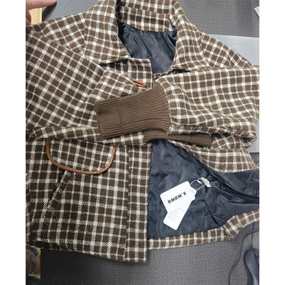 x.wawa Women Button Up Plaid Shirt Jacket Thick Short Shacket Coat Vintage Crop Tunic Casual Blouse Top Outwear with Pocket