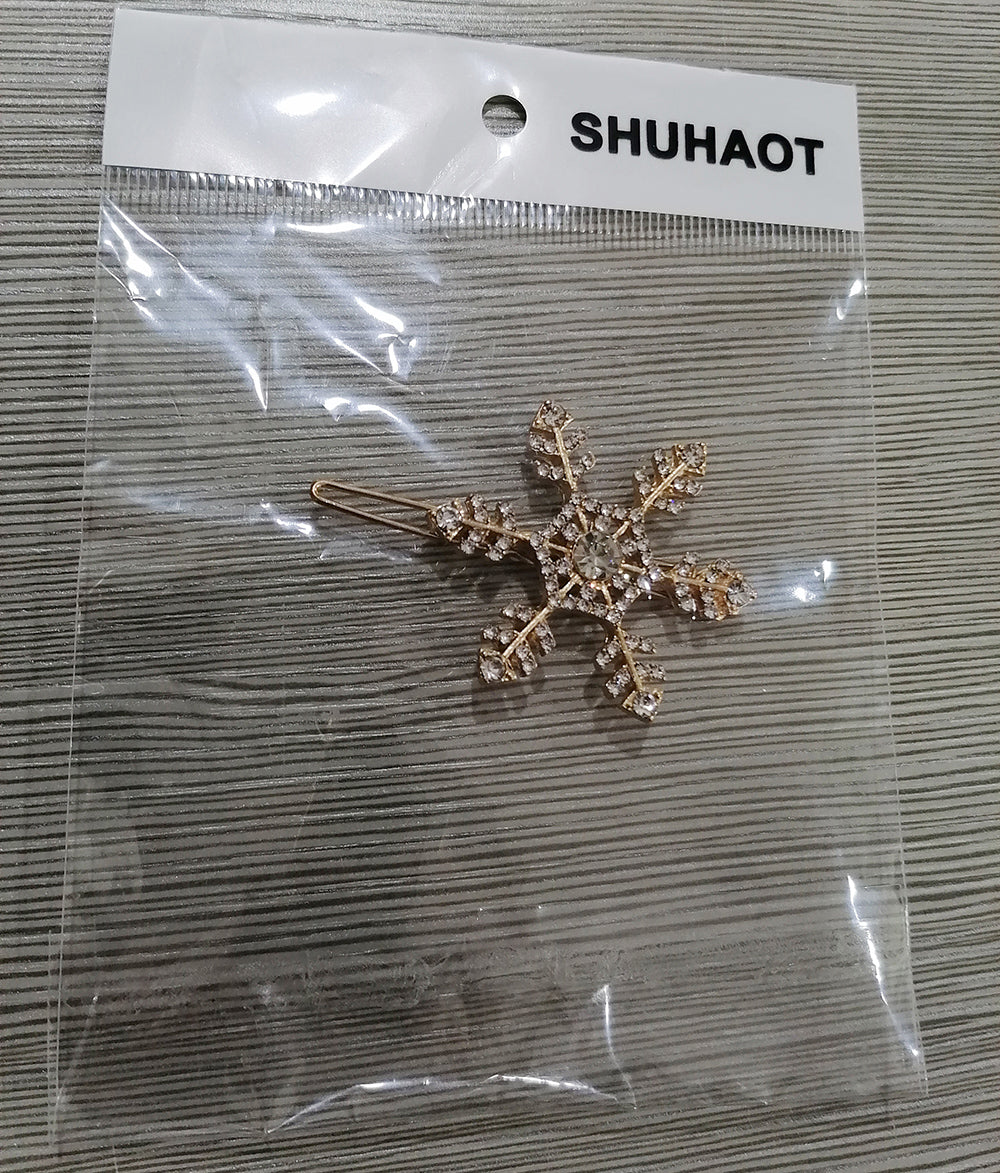 SHUHAOT 2 Pcs Small Fresh Snowflake Hair Clips - Gold Silver Snowflake Women's Crystal Rhinestone Hairpins