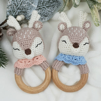 aranee Soft Handmade Baby Pink Christmas Deer Rattle - Crochet Baby Rattle - Baby Toy - Traditional Rattle - Baby Rattle - Deer Toy