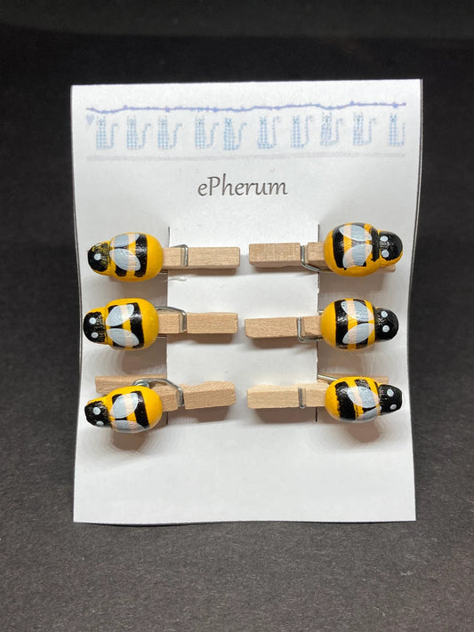 ePherum Wooden Bee Clothes Pegs Set of 6 Vintage Style Bee Pegs