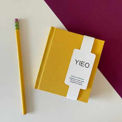 YIEO Blank Yellow Sketchbook, Small Handmade Case-Bound Book, Hand bound Drawing Gift, Hard cover Sketching, Happy Bunny Illustration Present