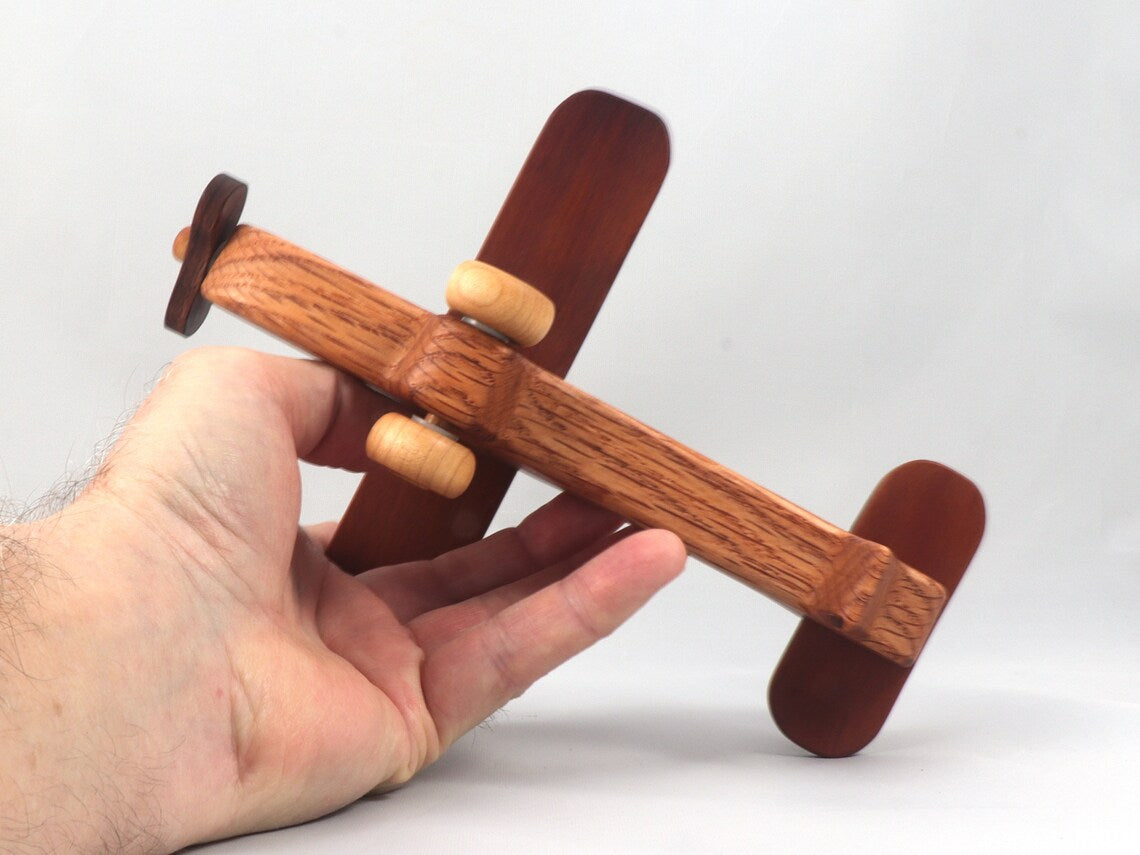 FUSHUI Wood Toy Airplane, Handmade and Finished with a Blend of Mineral Oil and Beeswax