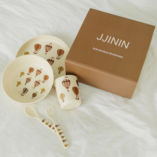 JJININ Children’s Bamboo Dinnerware Set | Baby 5 Piece Gift | Eco Dinnerware | First Plate | Childs first dinner set