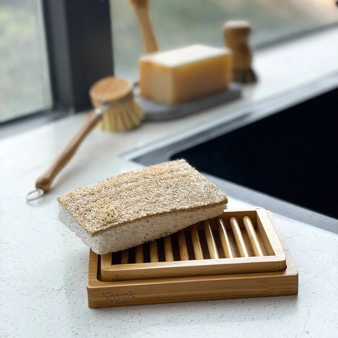 Kjyunk Dual-layer Bamboo Soap Dish Best Draining Biodegradable Soap Rack