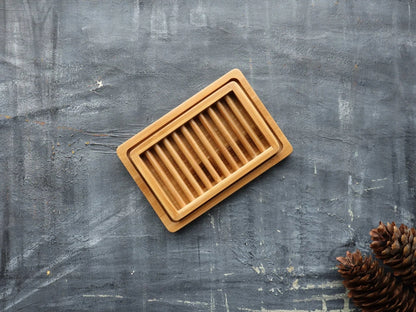 Kjyunk Dual-layer Bamboo Soap Dish Best Draining Biodegradable Soap Rack