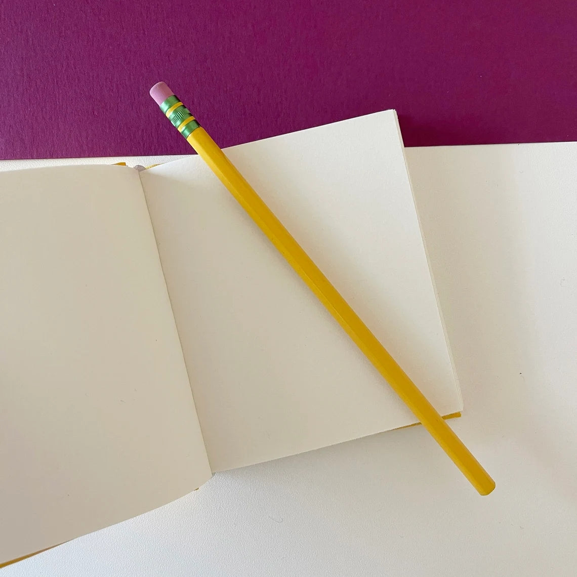 YIEO Blank Yellow Sketchbook, Small Handmade Case-Bound Book, Hand bound Drawing Gift, Hard cover Sketching, Happy Bunny Illustration Present