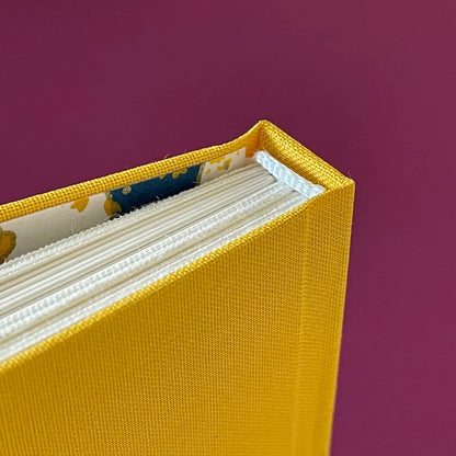 YIEO Blank Yellow Sketchbook, Small Handmade Case-Bound Book, Hand bound Drawing Gift, Hard cover Sketching, Happy Bunny Illustration Present
