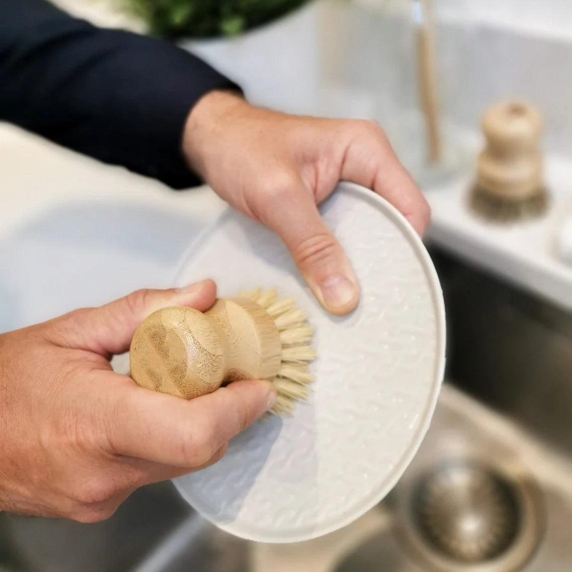 Hapytag Eco Zero Waste Washing up Scrubbing Brushes (pair) Bamboo Quirky Present Plastic Free Zero Waste Mothers Day Gift