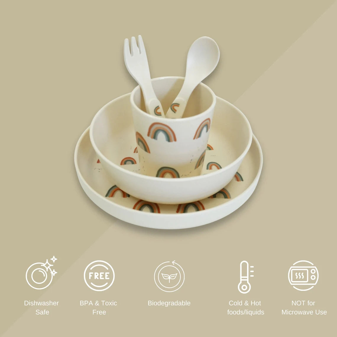 JJININ Children’s Bamboo Dinnerware Set | Baby 5 Piece Gift | Eco Dinnerware | First Plate | Childs first dinner set