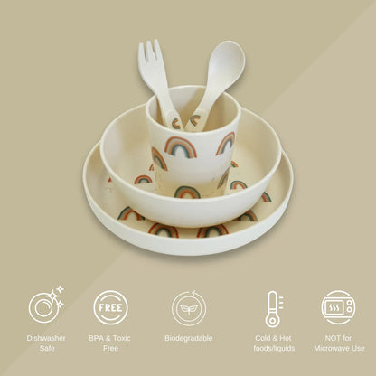 JJININ Children’s Bamboo Dinnerware Set | Baby 5 Piece Gift | Eco Dinnerware | First Plate | Childs first dinner set