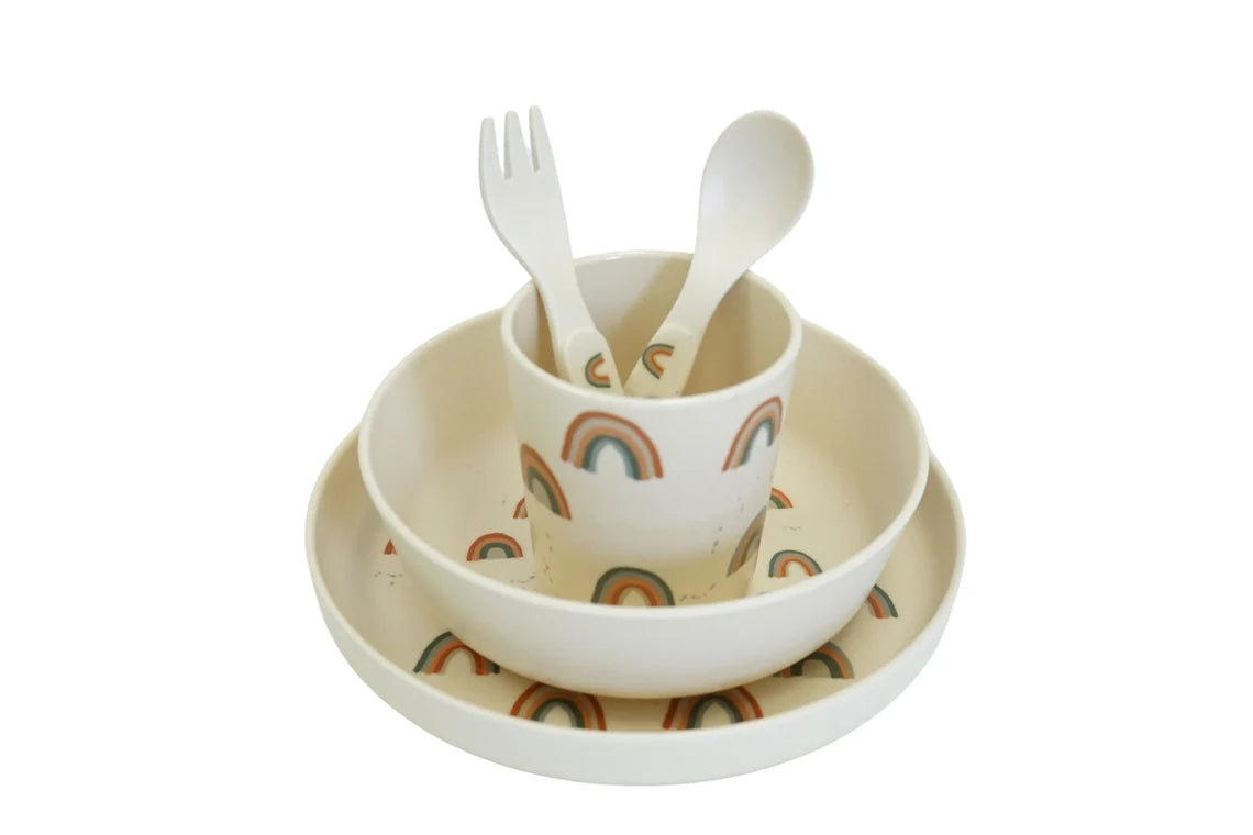JJININ Children’s Bamboo Dinnerware Set | Baby 5 Piece Gift | Eco Dinnerware | First Plate | Childs first dinner set