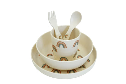 JJININ Children’s Bamboo Dinnerware Set | Baby 5 Piece Gift | Eco Dinnerware | First Plate | Childs first dinner set