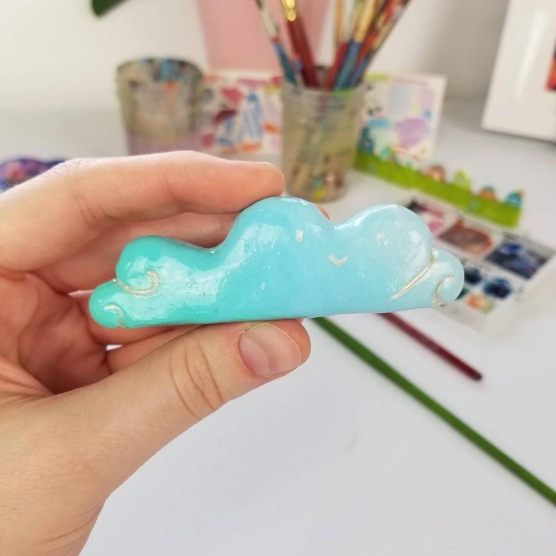 Dekedun Brush Holder Rest Cute Desk Accessories Office Supplies Decor, Miniature Whimsical Sculpture, Unique Pen Holder