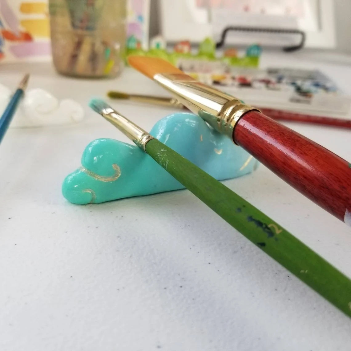 Dekedun Brush Holder Rest Cute Desk Accessories Office Supplies Decor, Miniature Whimsical Sculpture, Unique Pen Holder