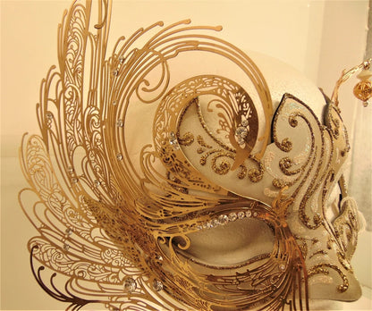 Bstask Handmade Carnival Masquerade Mask Brass filigree crystals and beads