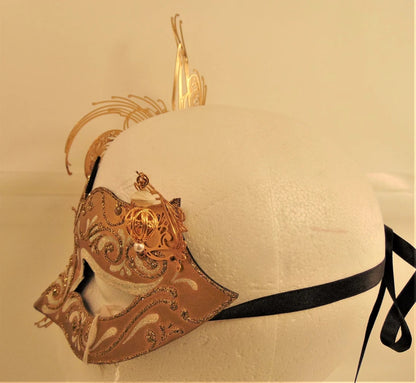 Bstask Handmade Carnival Masquerade Mask Brass filigree crystals and beads