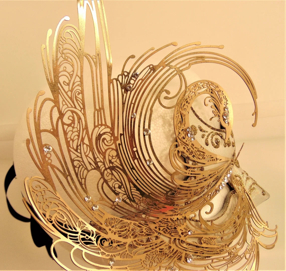 Bstask Handmade Carnival Masquerade Mask Brass filigree crystals and beads