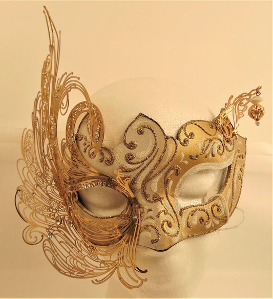 Bstask Handmade Carnival Masquerade Mask Brass filigree crystals and beads