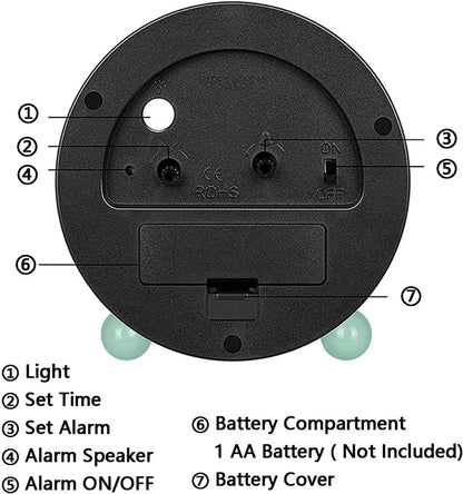 WASHNASH Alarm Clock 4 inch Super Silent Non Ticking Small Green Clock with Night Light Battery Operated Simply Design for Bedroom Bedside