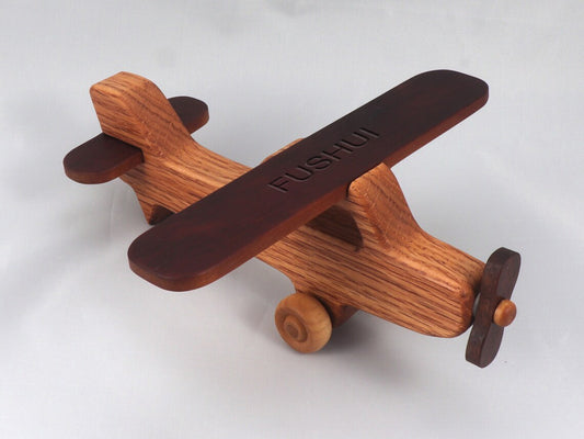 FUSHUI Wood Toy Airplane, Handmade and Finished with a Blend of Mineral Oil and Beeswax